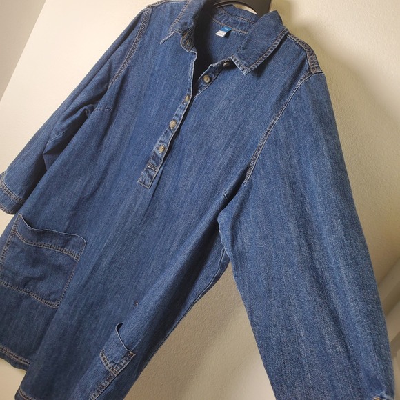 Old Navy Denim Popover Shirt Dress Womens Blue Jean Jumper Shift Size XXL - Picture 4 of 13